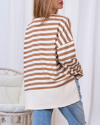 Royalfashion Dolga ženska bluza z rjavimi črtami