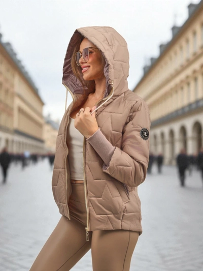 Ženska prešita jakna s kapuco in manšetami na rokavih Raven Peak