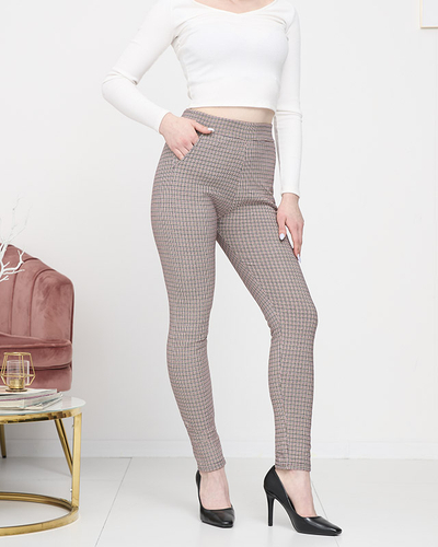 Royalfashion Bordowo- czarne ocieplane damskie tregginsy w kratkę