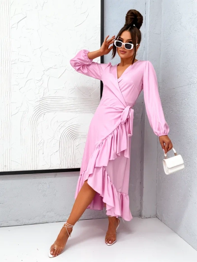Royalfashion Povezala žensko midi obleko z naborki