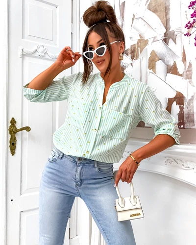 Royalfashion Ženska črtasta majica z limonami in V-izrezom
