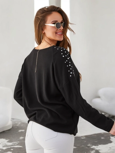 Royalfashion Ženski tanek viskozni pulover z diamanti na ramenih