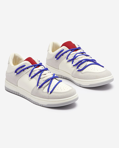 Royalfashion Biało - szare sportowe sneakersy damskie z granatowymi sznurówkami Olierinc