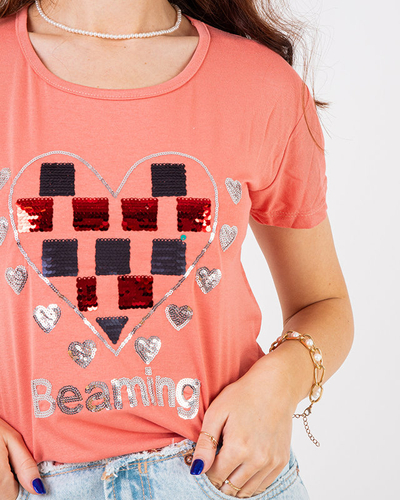 Royalfashion Koralowy damski t-shirt z printem