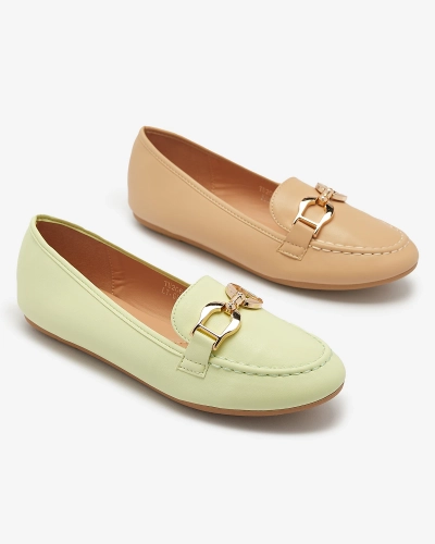 Royalfashion Zielone eko-skórzane damskie mokasyny z ozdobą Wiwet