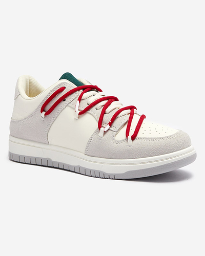 Royalfashion Biało - szare sportowe sneakersy damskie z czerwonymi sznurówkami Olierinc