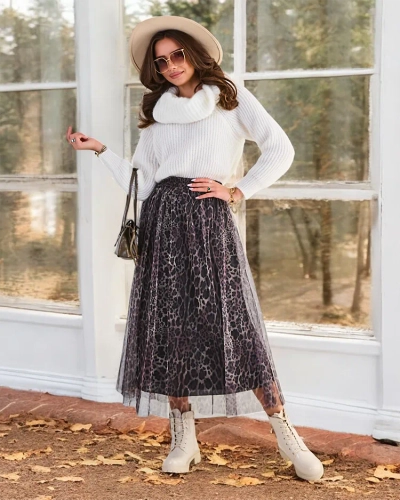 Royalfashion Uzorkovana midi suknja za žene sa tilom