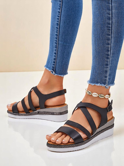 Aurelia Nero – Črni ženski sandali s polno peto Royalfashion eko usnje