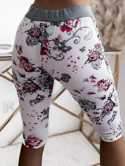 Royalfashion Spodenki damskie biało- różowe o długości 3/4 PLUS SIZE