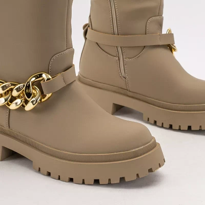 OUTLET Beżowe damskie kozaki do kolana Filusio - Obuwie