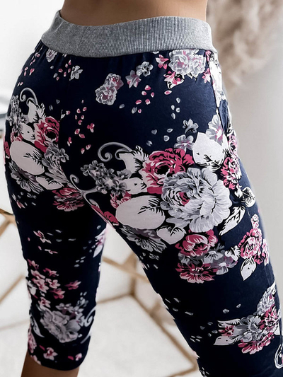 Royalfashion Ženske kratke hlače 3/4 dolžine v mornarsko modri in roza barvi PLUS SIZE