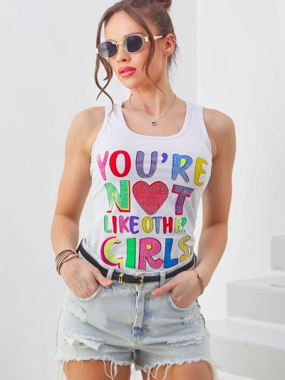 Royalfashion Ženska bombažna majica brez rokavov s trakovi in unikatnimi potiski