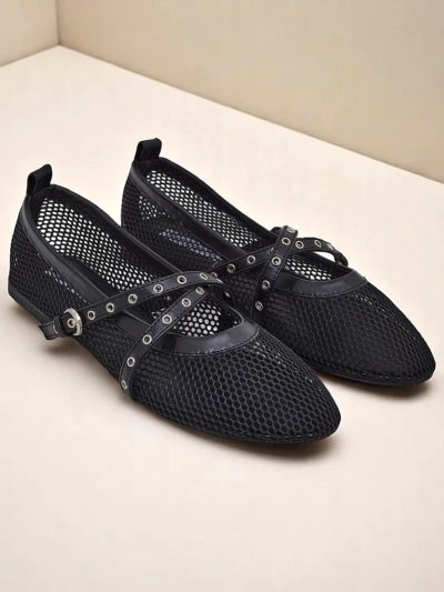 Mrežaste balerinke s plosko peto Royalfashion Arethusa Nero