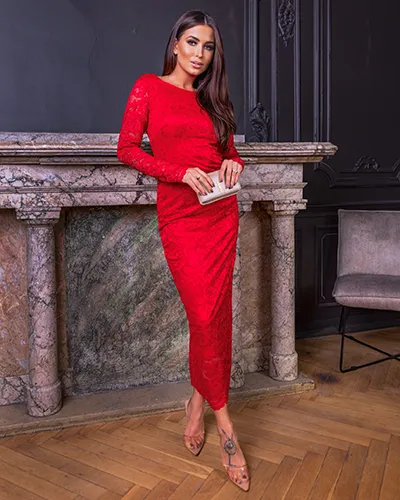 Royalfashion Ženska midi obleka iz čipke