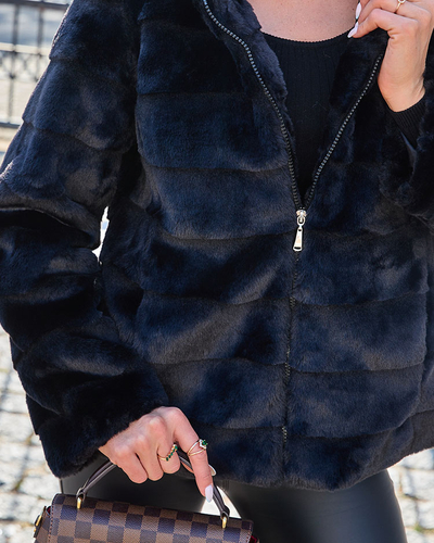 Royalfashion Črna ženska jakna iz imitacije krzna