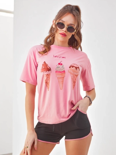 Royalfashion Ženski športni komplet s t-shirtom in kratkimi hlačami Sladoled