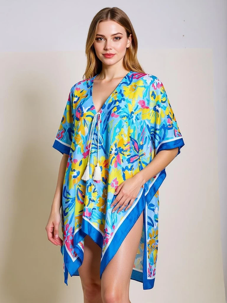 Aurelia Blue Pareo Royalfashion – Poletni ženski pareo do kolen z V-izrezom
