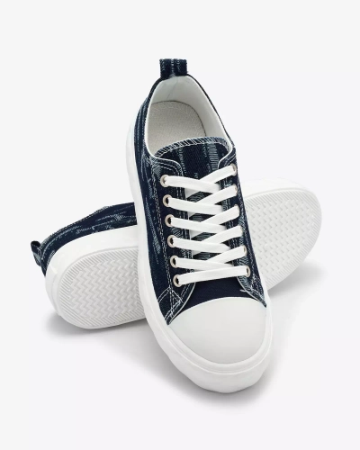 Royalfashion Granatowe damskie jeansowe trampki z przetarciami Nerolera
