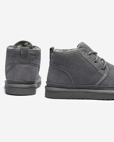 Royalfashion Szare wiązane damskie buty a'la śniegowce z futerkiem Miusho