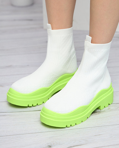 Royalfashion Biało-zielone botki damskie na płaskim obcasie Seritis