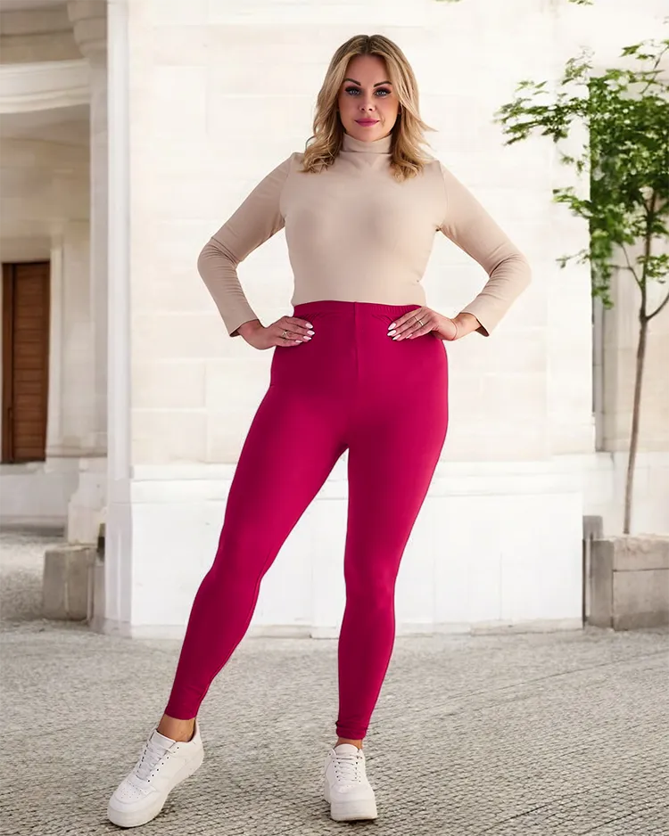 Royalfashion Bordowe damskie legginsy bambusowe PLUS SIZE