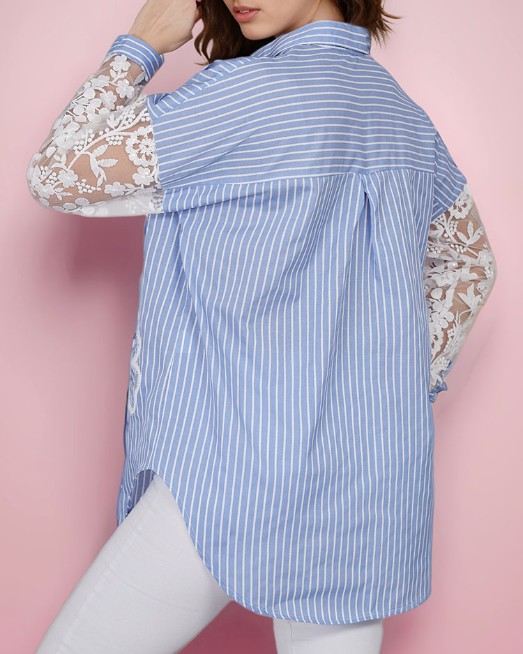 Royalfashion Ženska črtasta srajca s čipko