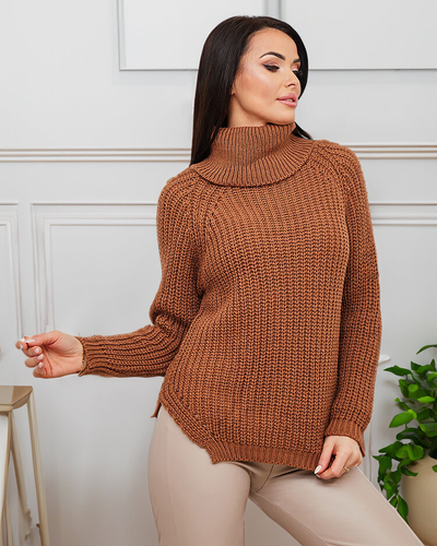 Royalfashion Camel Ženski pulover z rolojem