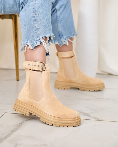 Royalfashion Bež ženski škornji z okrasnim trakom Loffdo