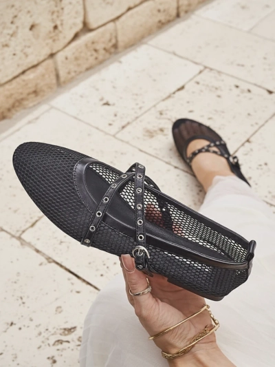 Mrežaste balerinke s plosko peto Royalfashion Arethusa Nero