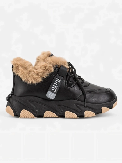 Czarne sportowe sneakersy damskie z futerkiem Nonua- Obuwie