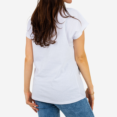 Royalfashion Biały damski t-shirt z brokatem i printem PLUS SIZE