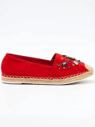 Royalfashion Czerwone damskie eko-zamszowe espadryle z cyrkoniami Mediros