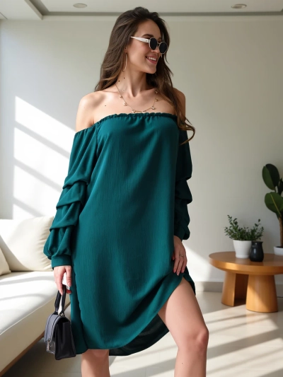 Royalfashion Gladka ženska obleka a'la španskega sloga z nabori