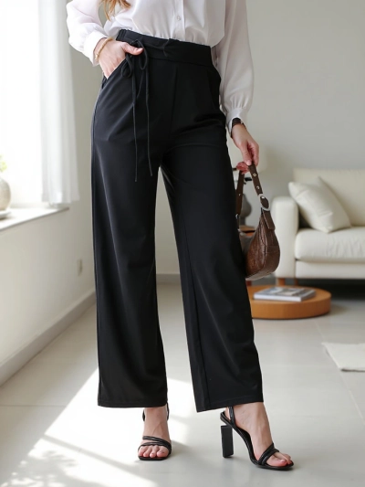 Royalfashion Široke ženske hlače z bočnimi vezi