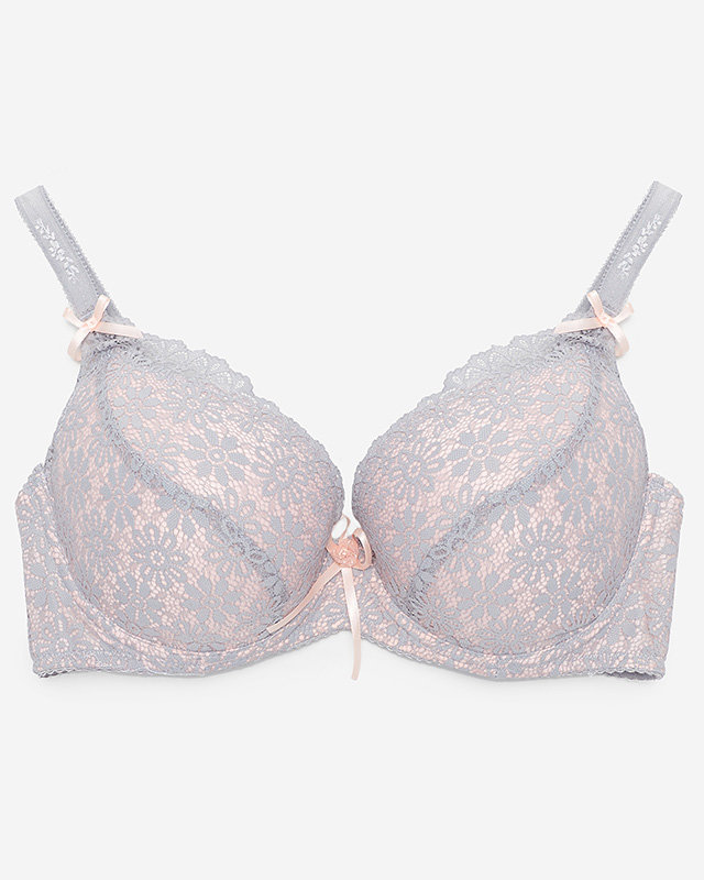 Royalfashion Szaro-różowy koronkowy biustonosz damski