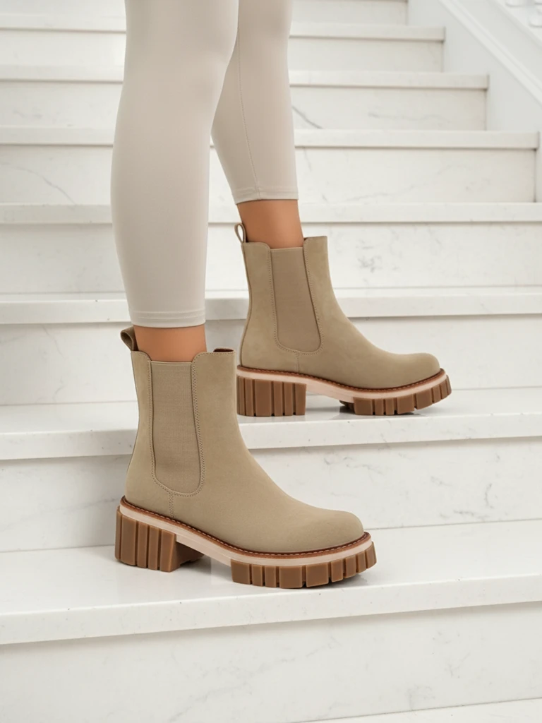 Gležnarji s peto iz eko nubuka Amber Walk