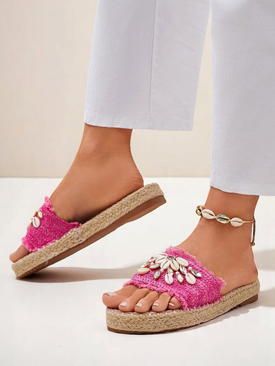 Ženski natikači Royalfashion Callista Fuksija na platformi s školjkami