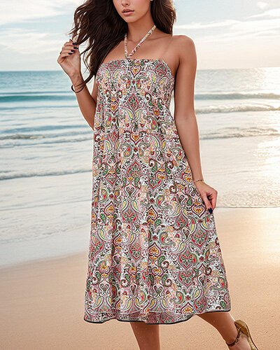 Royalfashion Ženska midi obleka s potiskom