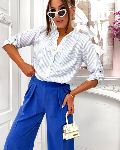 Royalfashion Ženska prugaasta srajca z limonami in V-izrezom