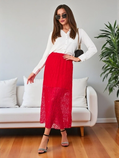 Royalfashion Suknja do pola lista za žene sa čipkom