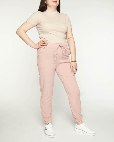 Royalfashion Damskie różowe spodnie materiałowe typu joggery PLUS SIZE