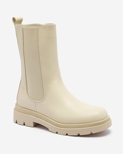 Royalfashion Beżowe damskie wysokie botki na płaskim obcasie Vedesa