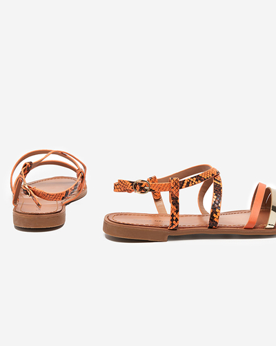 Royalfashion Pomarańczowe sandałki damskie a'la skóra węża Elione