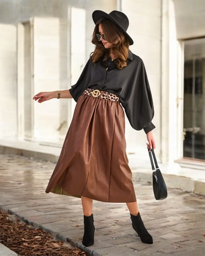 Royalfashion Ženska midi krilo od eko kože