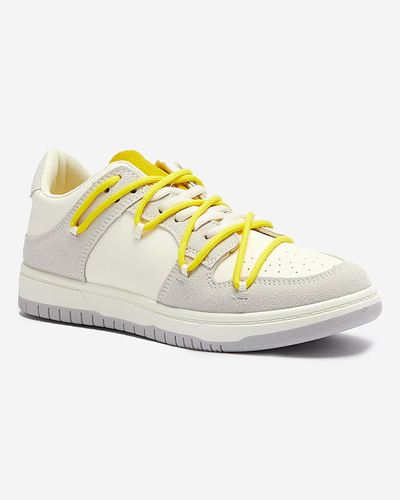 Royalfashion Biało - szare sportowe sneakersy damskie z żółtymi sznurówkami Olierinc
