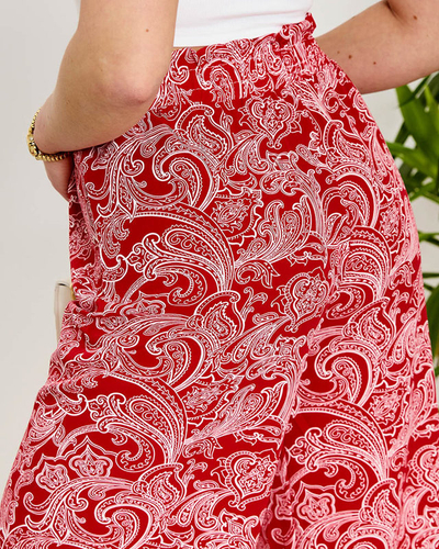 Royalfashion Czerwone damskie spodnie materiałowe z printem