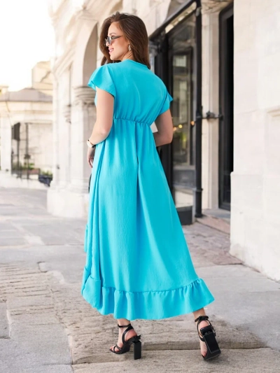 Royalfashion Ženski midi obleka z asimetričnim robom