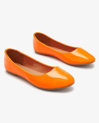 Royalfashion Neonowe pomarańczowe damskie lakierowane baleriny Fama