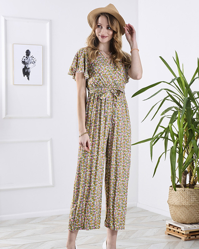 Royalfashion Kolorowy damski długi kombinezon w kwiaty