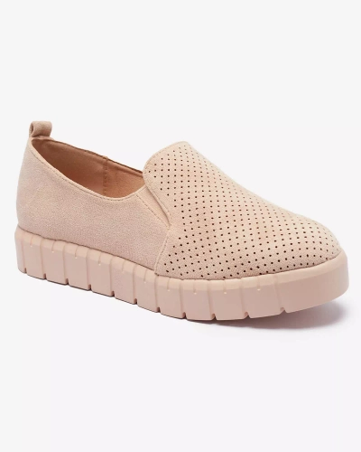 Royalfashion Ażurowe damskie pudrowe tenisówki slip on Cegeti